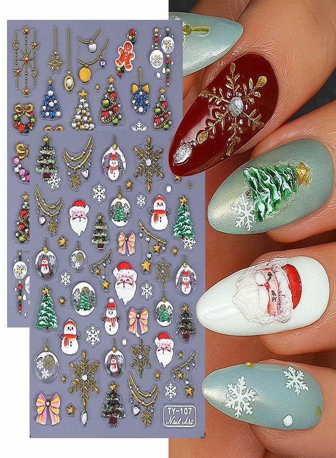 SWEET TREND Cute Christmas Nail Art Stickers – 4 Sheets 3D Embossed Santa Snowman Reindeer Christmas Tree Self Adhesive Nail Decals for Women - DIY Holiday Nail Decoration at Home - Image 3